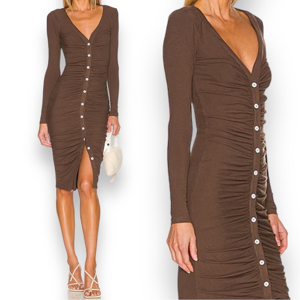 Revolve Superdown Ribbed Button Front Dress Choco… - image 1